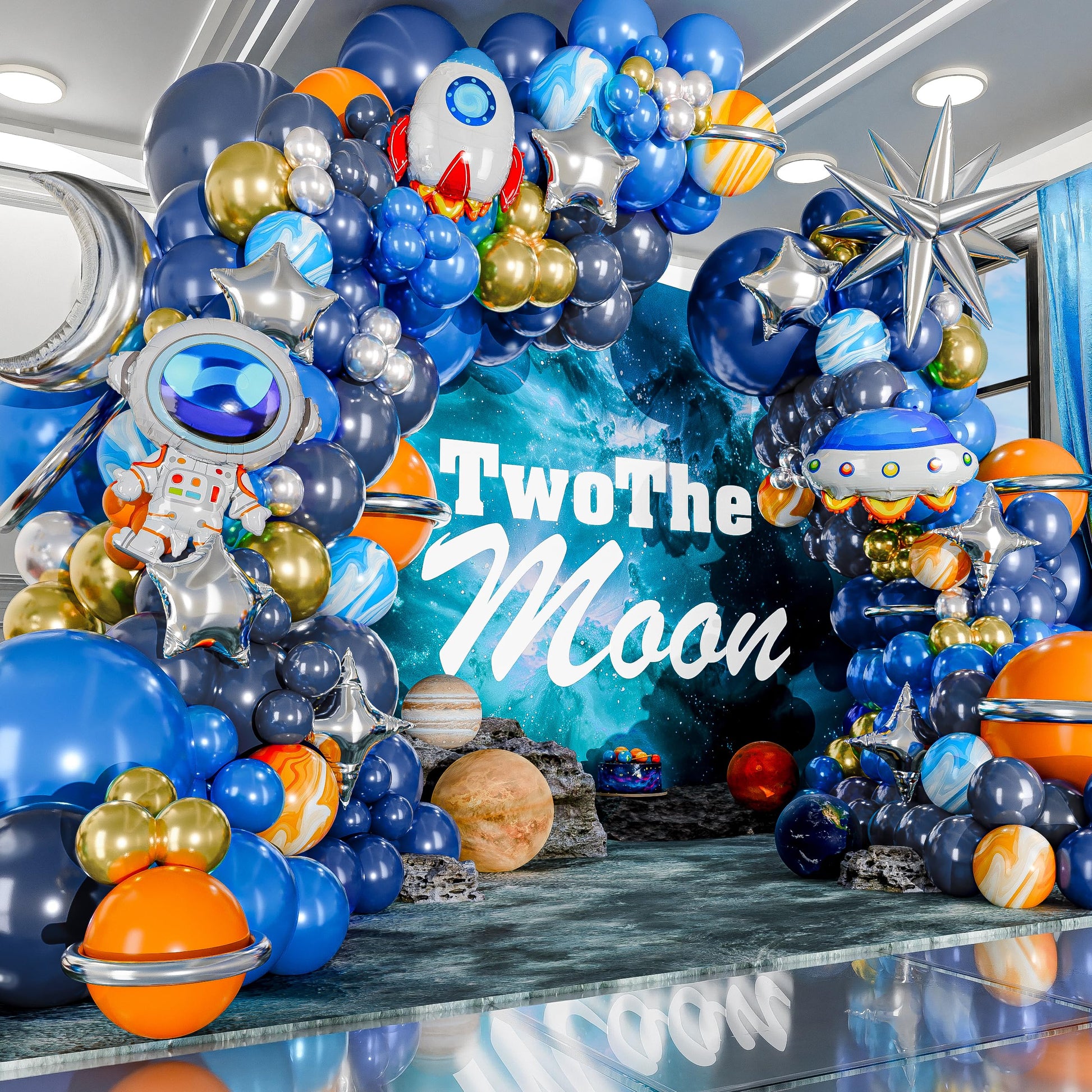ALL-IN-1 Space Balloon Arch Kit with BONUS Specialty Foil Balloons for