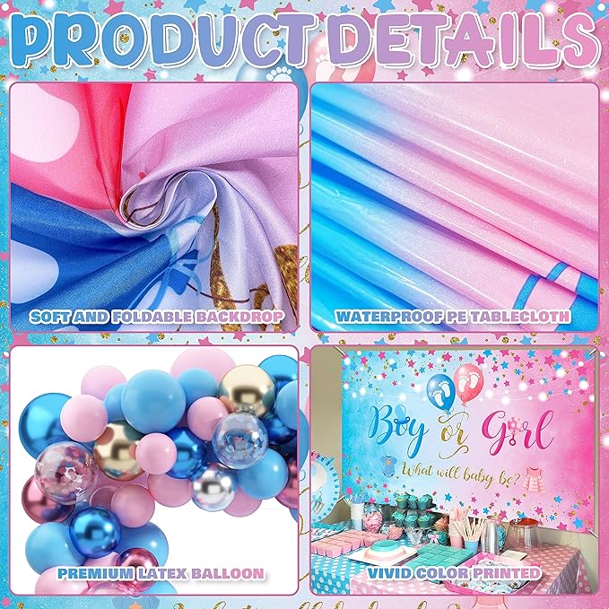 92Pcs Gender Reveal Decorations and Baby Box with Letters Set Boy or