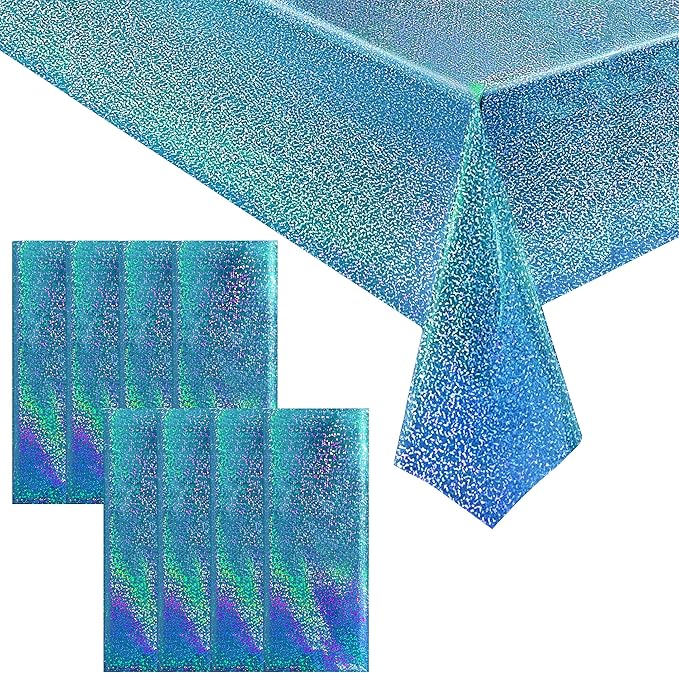 8pcs Blue Holographic Laser Tablecloths 40" x 108" Plastic Table