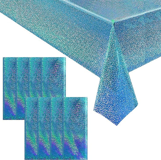 8pcs Blue Holographic Laser Tablecloths 40" x 108" Plastic Table